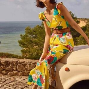 Boden Maxi Floral / Tropical Leaf Print Dress